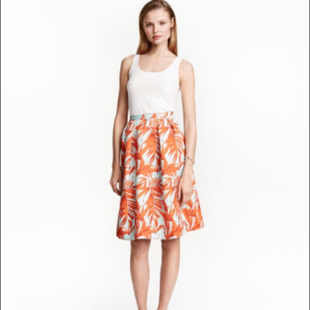 H&M Blue & Orange Tropical High Waisted Skirt